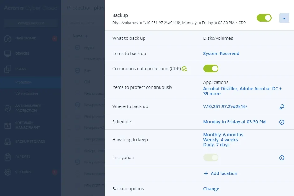 Sistema da Acronis no GOX DataCenter